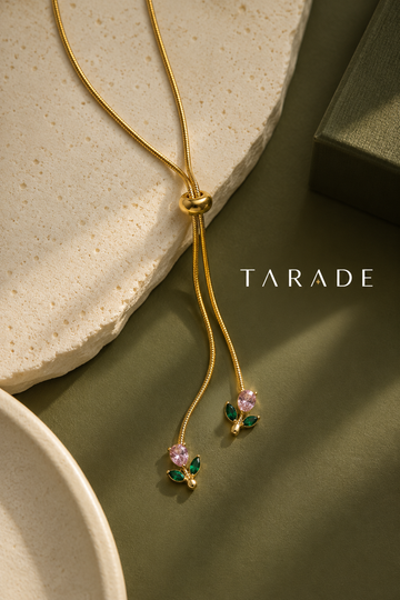 TARADE PINK & GREEN FLORAL LARIAT NECKLACE