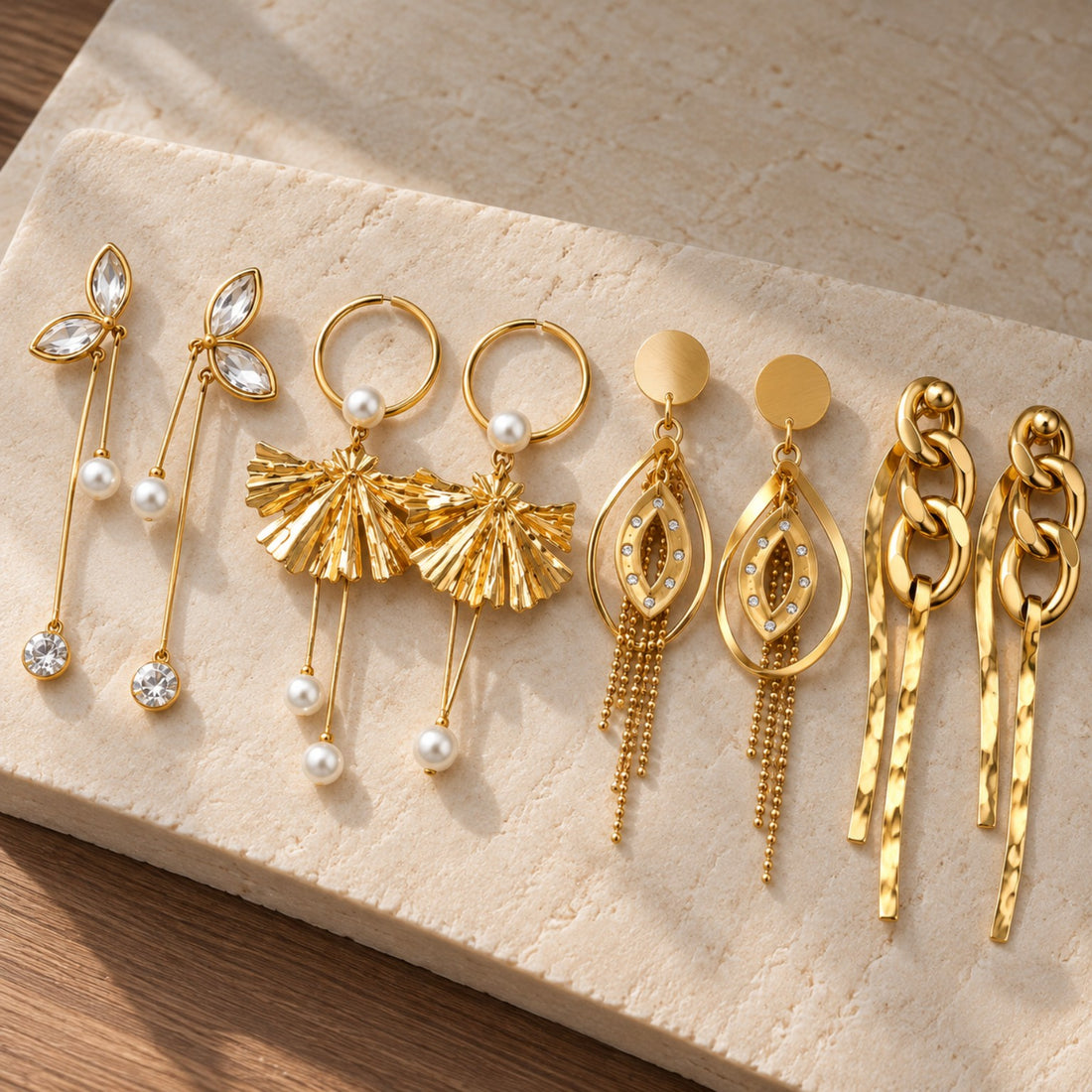 4-Piece Statement Gold Earring Set