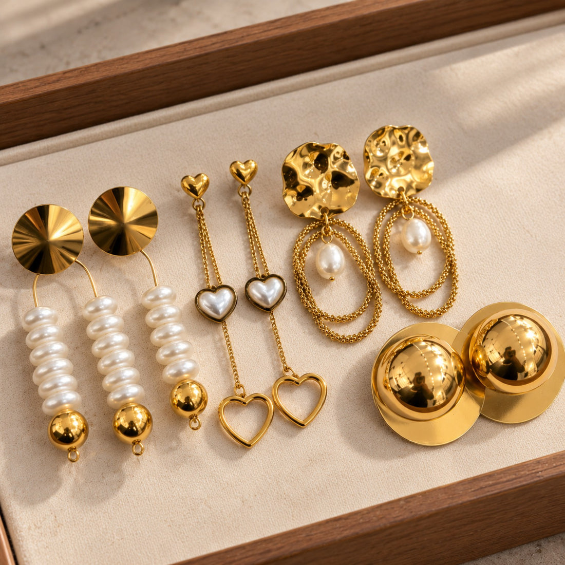 4-Piece Pearl &amp; Golden Elegance Earring Set