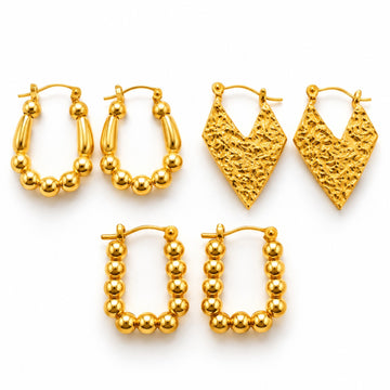 Golden Luxe Trio – 3-Piece Statement Earrings Set