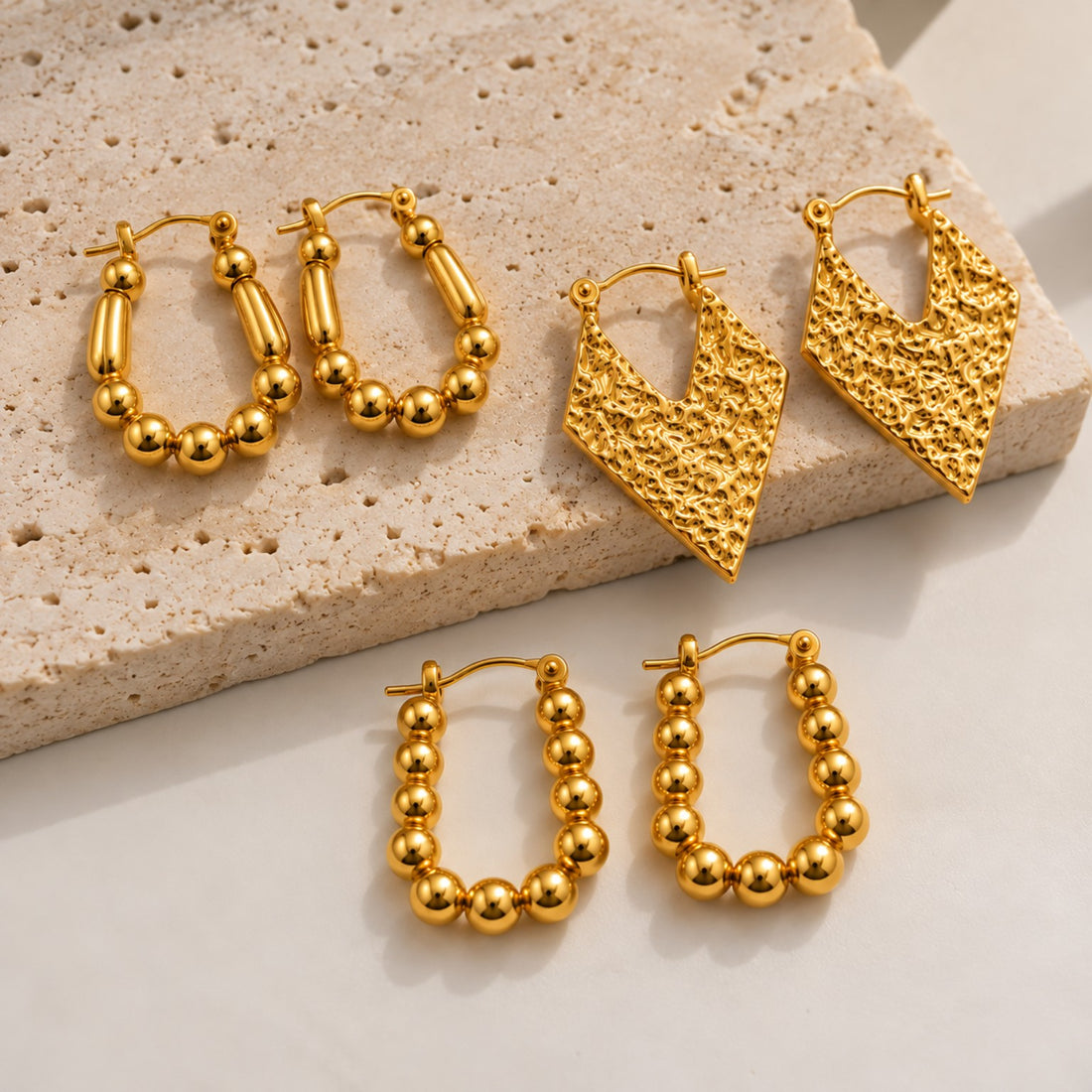 Golden Luxe Trio – 3-Piece Statement Earrings Set