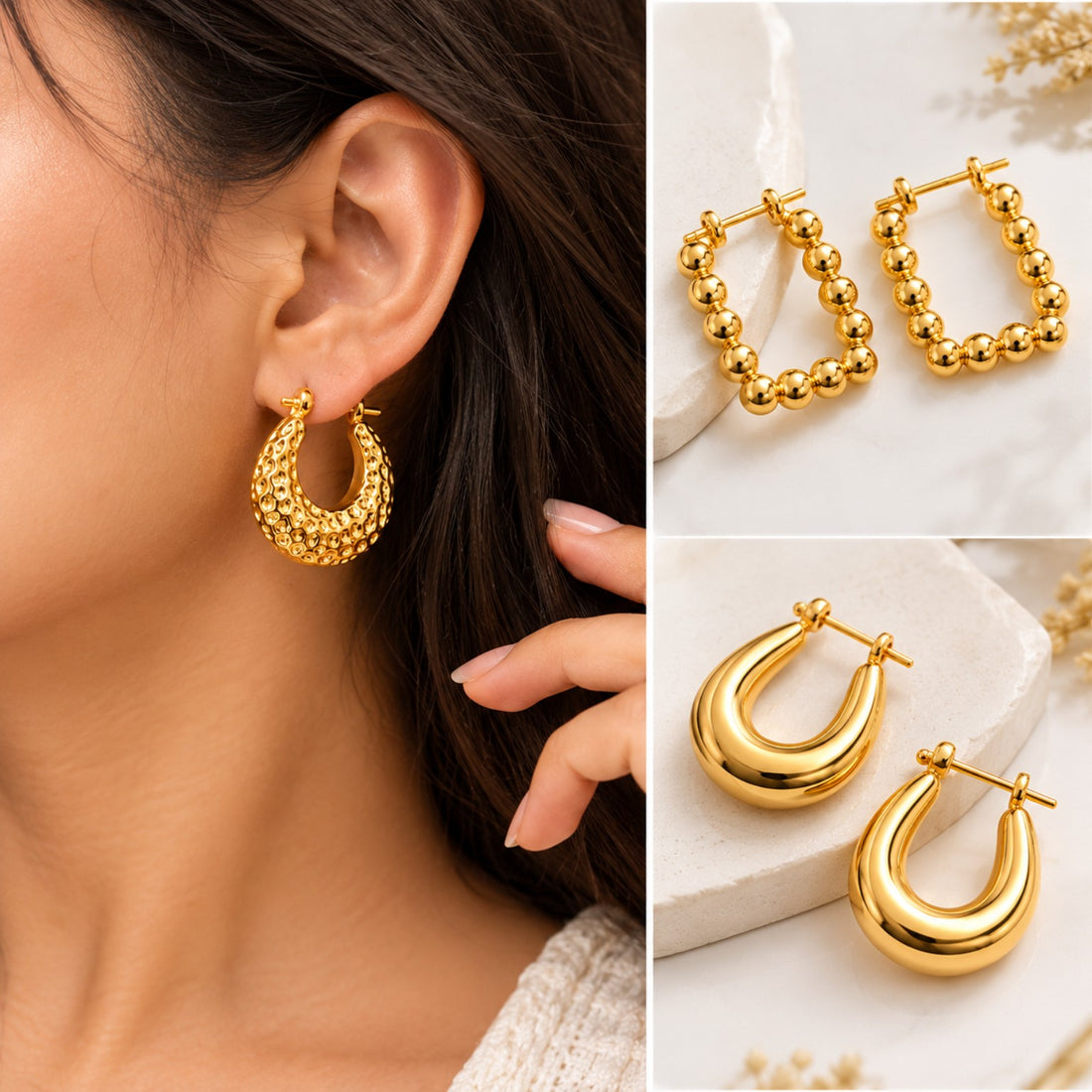 Golden Allure – 3-Set Statement Earrings