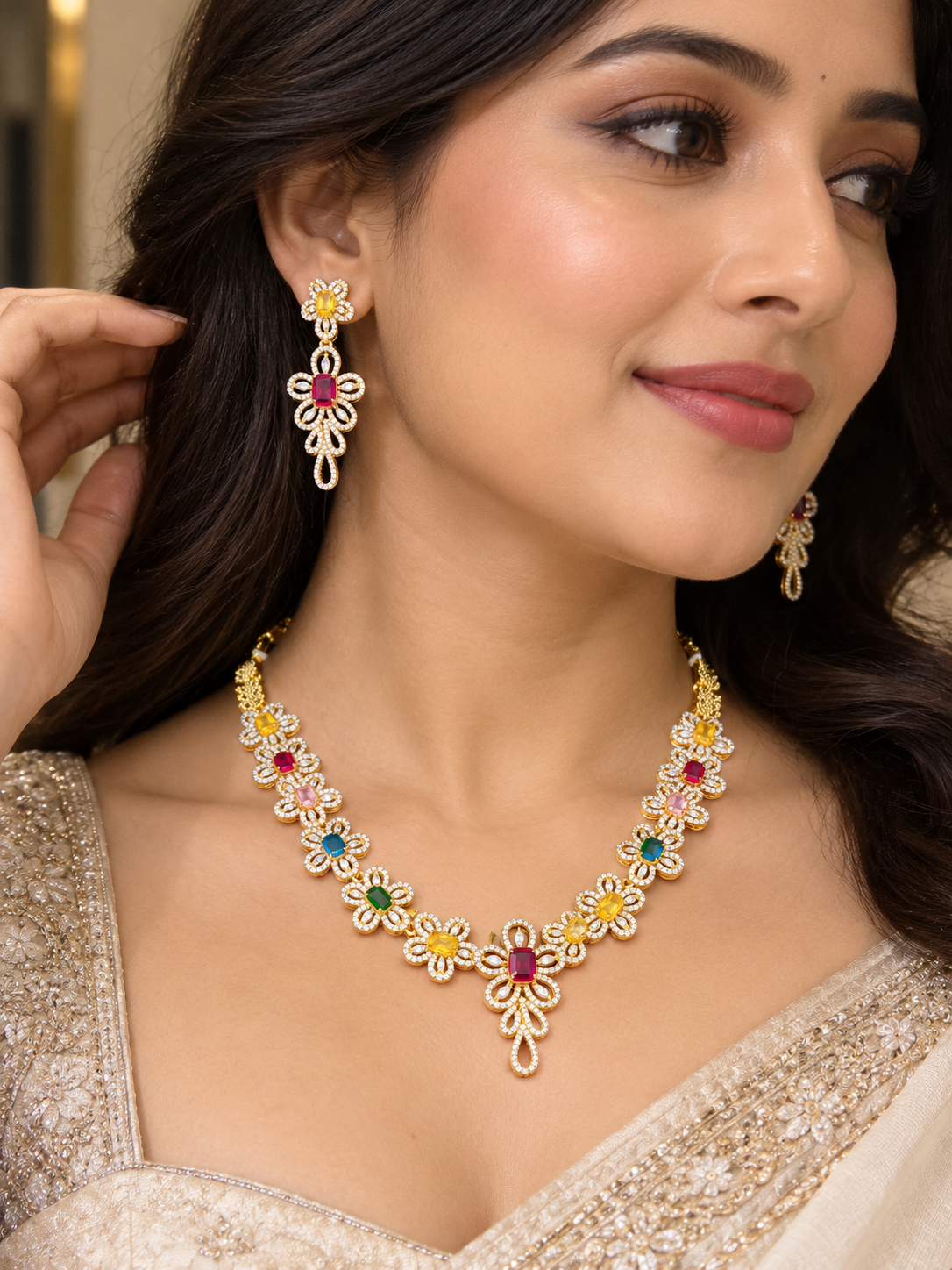 TARADE Multicolour Floral Royale Necklace Set