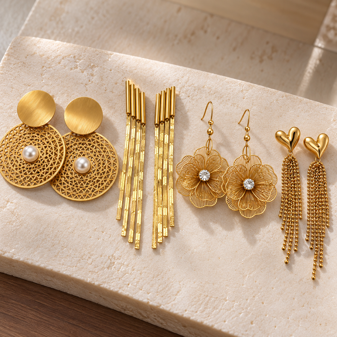 Golden Muse Statement Earrings Set