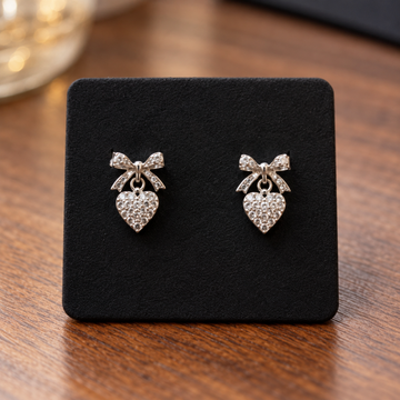 925 Sterling Silver Crystal Bow Heart Earrings