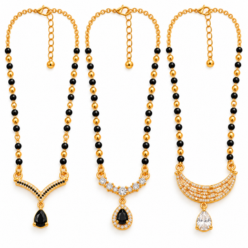 3-Piece Gold & Black Beaded Mangalsutra Set