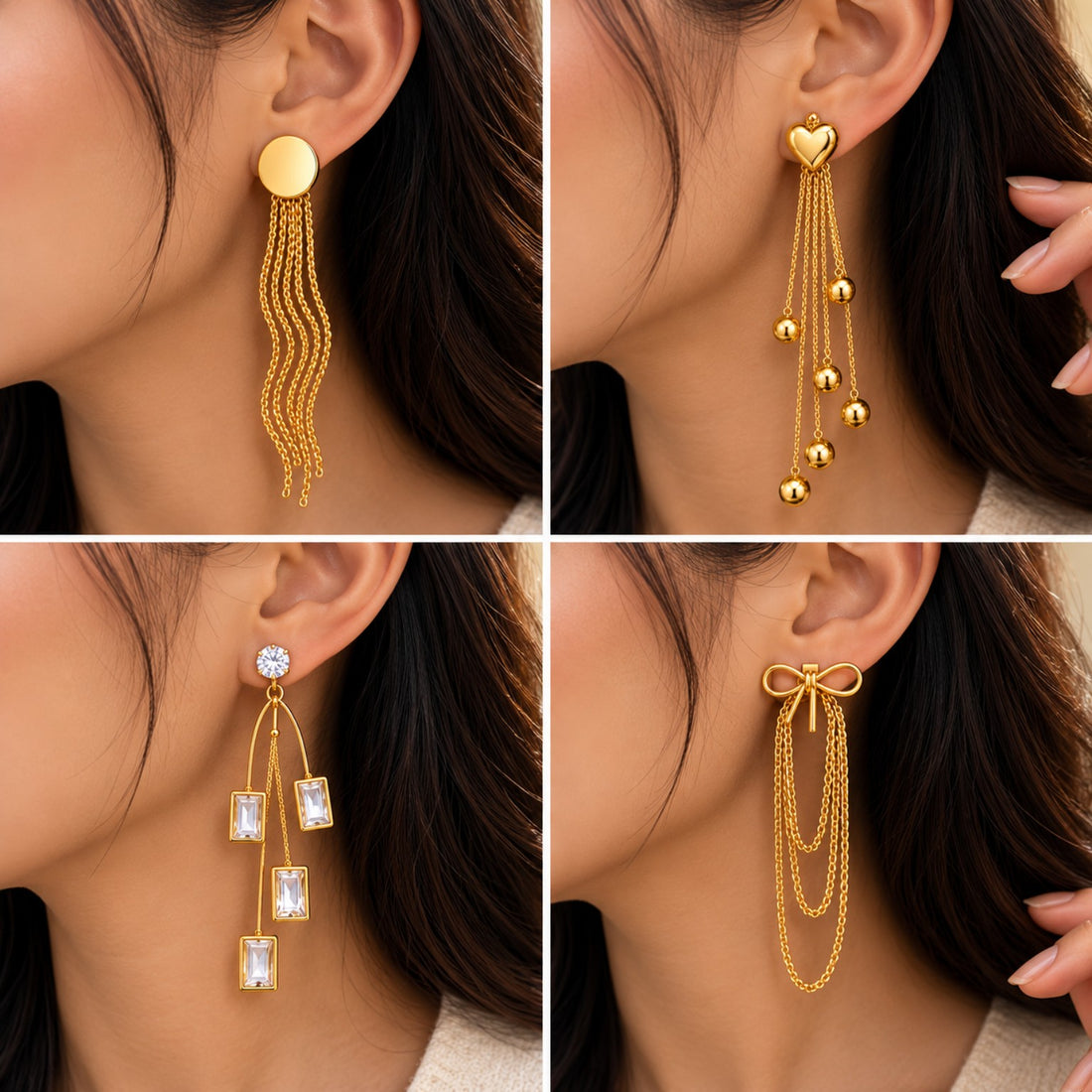 4-Piece Statement Gold Earring Set