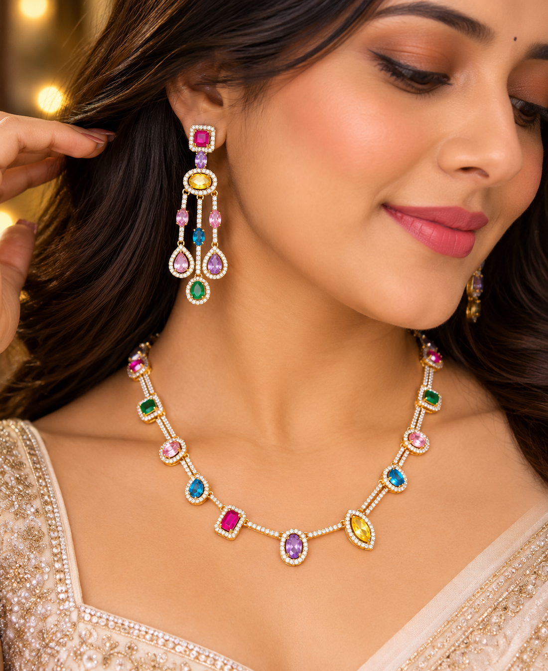 Multicolour Royale Necklace & Earring Set