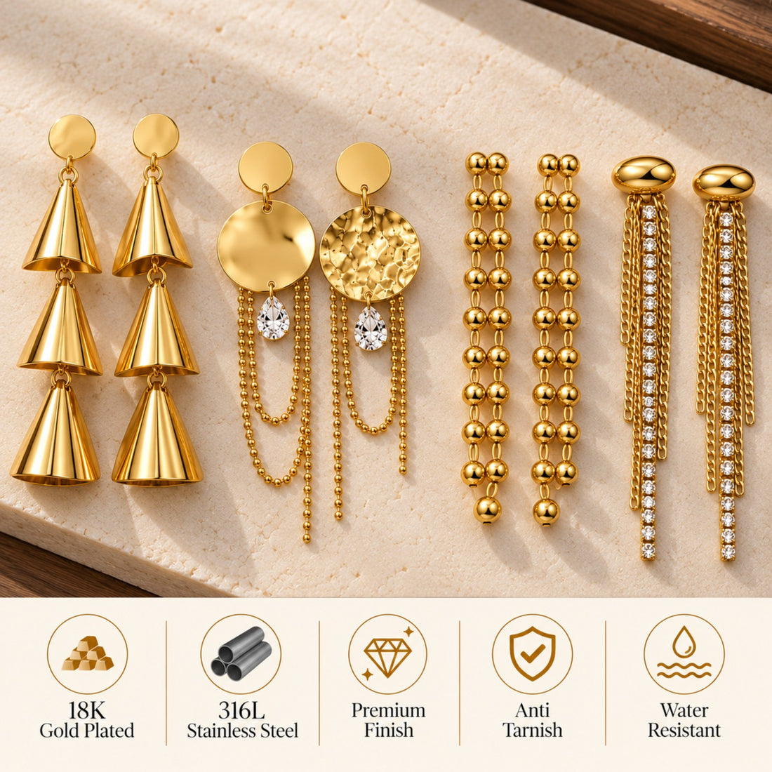 4-Piece Statement Gold Earring Set