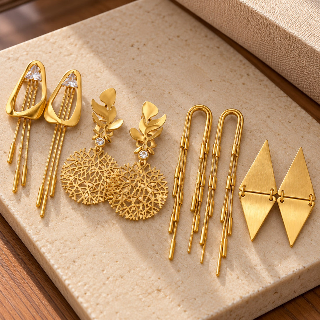 Set of 4 Golden Aura Statement Earrings