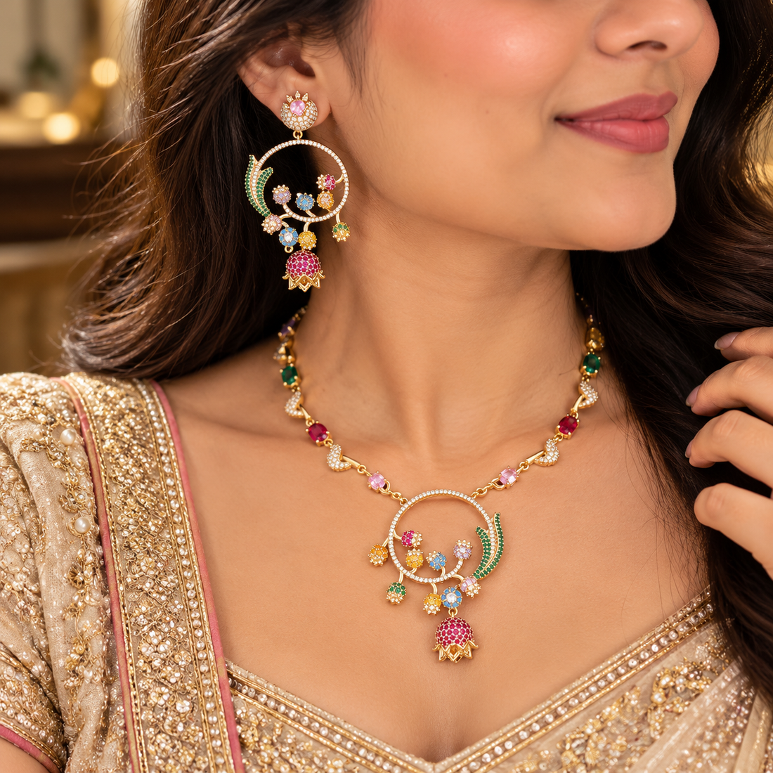 TARADE Multicolour Royale Necklace & Earring Set