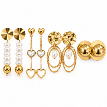 4-Piece Pearl &amp; Golden Elegance Earring Set