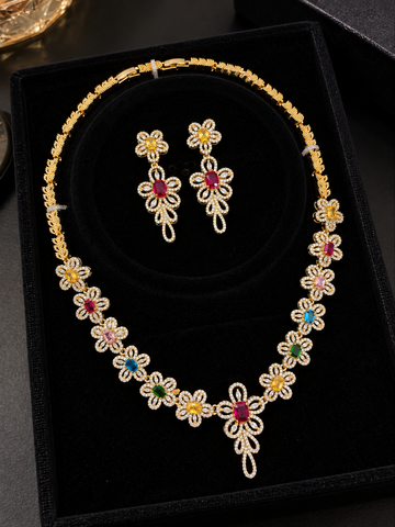 TARADE Multicolour Floral Royale Necklace Set