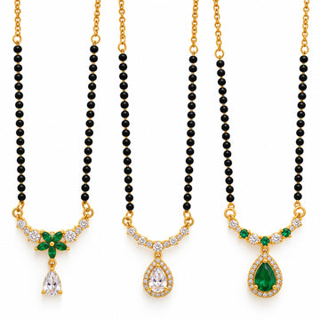 Emerald Elegance 3-Piece Mangalsutra Necklace Set