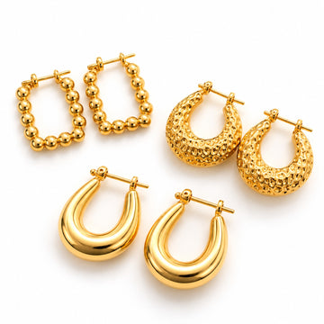 Golden Allure – 3-Set Statement Earrings